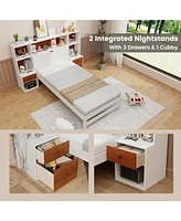 Bed Frame with Storage Headboard and Nightstands-Twin Size
