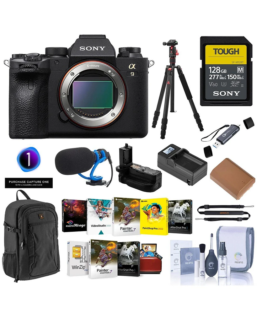 Sony Alpha a9 Ii Mirrorless Camera, Bundle with Sf-m Series 128GB Memory Card, Subscription Coupon, Np-FZ100 Battery Pack, TASC300 Microphone, Trek Tr
