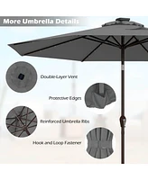 Gymax 10FT Solar Umbrella Led Market Steel Tilt w/ Crank Patio