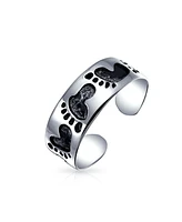 Bling Jewelry Set of 2 Nautical Ocean Waves and Beach Sand Footprints Midi Toe Ring Silver