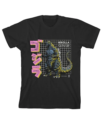 Godzilla Boys Grid & Kanji Crew Neck Short Sleeve Black T-shirt-xl