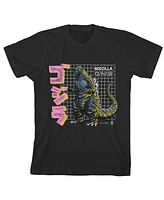 Godzilla Boys Grid & Kanji Crew Neck Short Sleeve Black T-shirt-xl