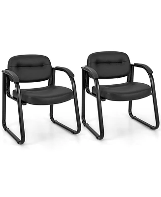 Waiting Room Chair Set of 2 Reception Chairs with Sled Base and Padded Arm Rest-Black