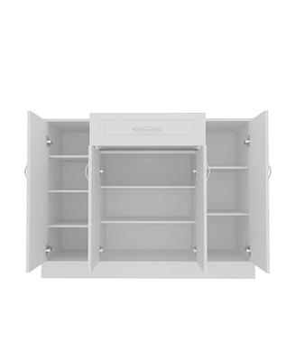 Single-drawer 4-door shoe cabinet, white multi-functional shoe rack, movable shelves