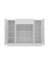 Single-drawer 4-door shoe cabinet, white multi-functional shoe rack, movable shelves