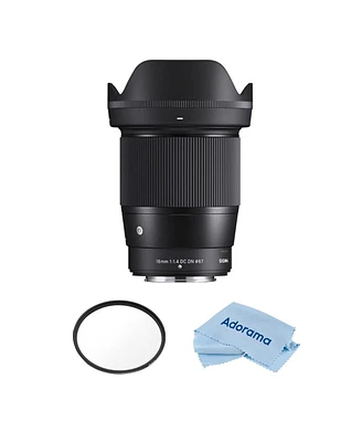 Sigma 16mm f/1.4 Dc Dn Contemporary Lens for Nikon Z Bundle with 67mm Multi Coated Uv Slim Filter, Microfiber Cleaning Cloth