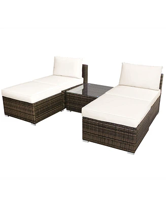 Gymax 5PCS Outdoor Furniture Set Patio Rattan Armless Chair & Ottoman w/ Cushion