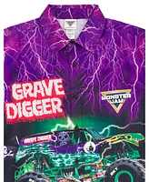 Monster Jam Boys Grave Digger Hawaiian Button Down Dress Shirt