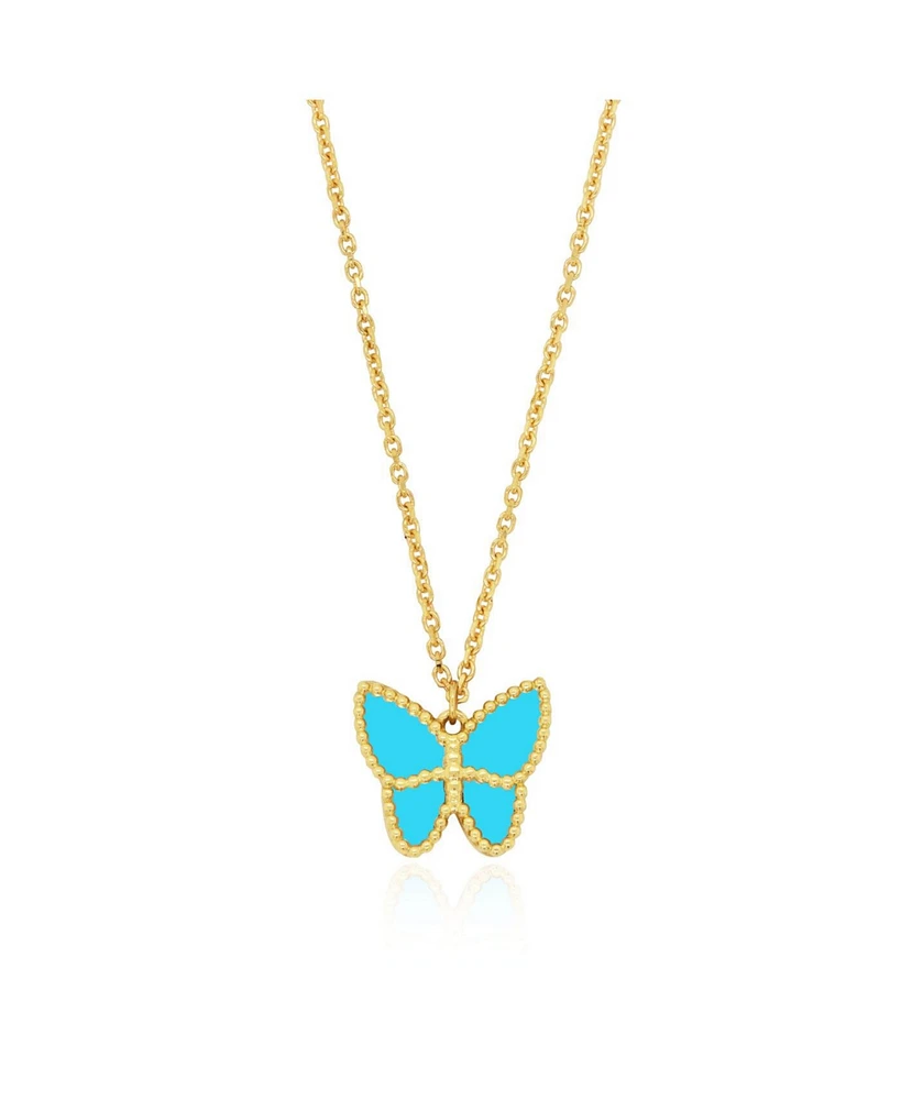 Turquoise Butterfly Necklace 14K Gold 18 inches