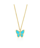 Turquoise Butterfly Necklace 14K Gold 18 inches
