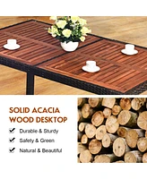 7PCS Patio Rattan Dining Set 6 Stackable Chairs Cushioned