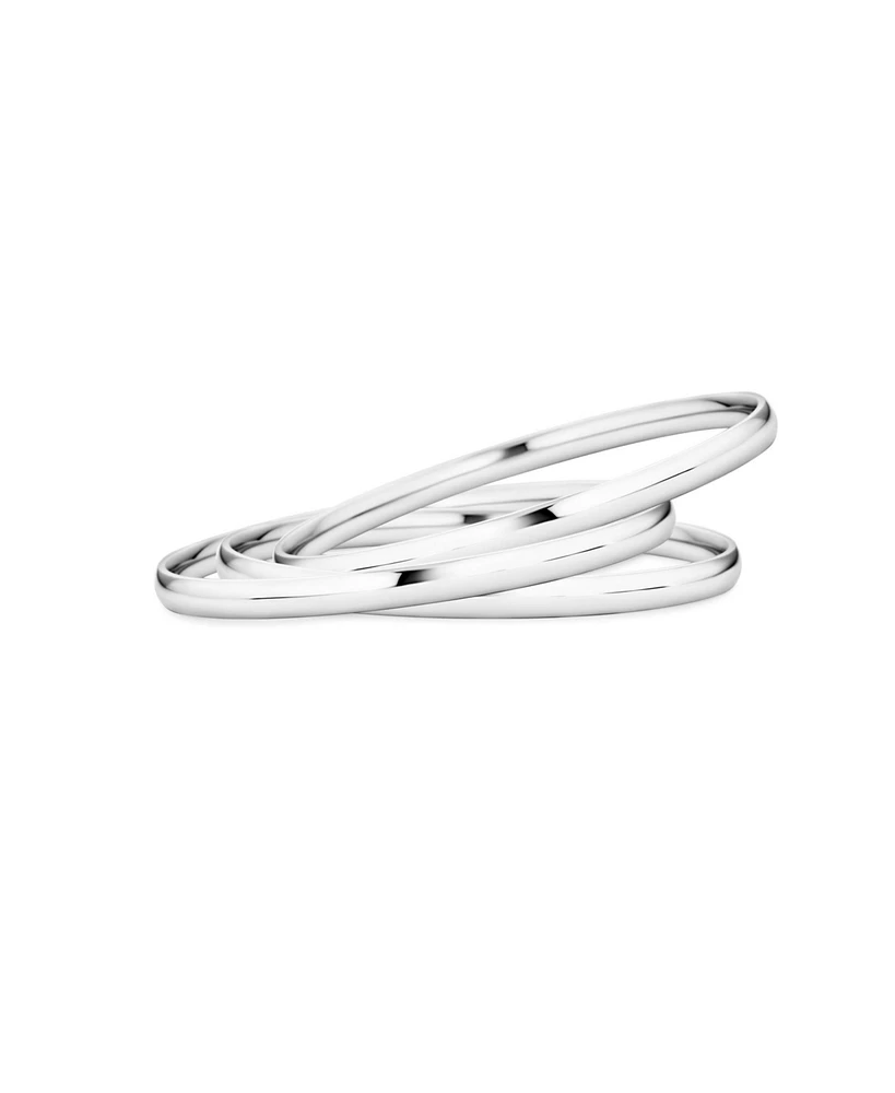 Bling Jewelry Set of 3 Stackable Round Dome Bangle Bracelet Silver Tone Stainless Steel