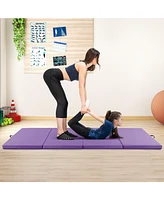4-Panel Pu Leather Folding Exercise Mat with Carrying Handles-Purple