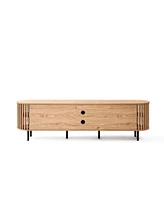 LuxenHome Light Oak Finish Engineered Wood 2-Door and Open Storage 71-Inch Wide Tv Console