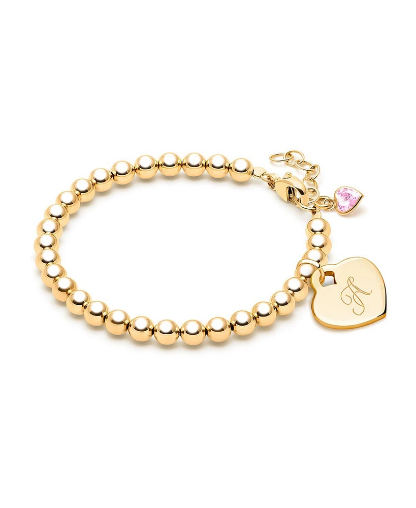 Tiny Blessings Children's 14k gold 4mm Beads & Engraved Initial Girls' 6.25" Bracelet