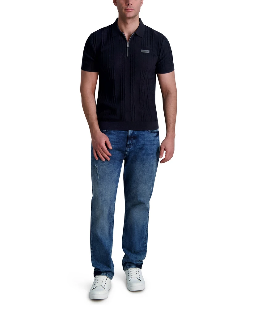 Karl Lagerfeld Paris Men's Cotton Short-Sleeve Quarter-Zip Sweater