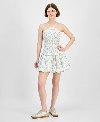 And Now This Women's Printed Cotton Halter Smocked Bubble-Hem Dress, Exclusively at Macy's