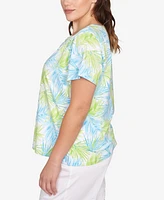 Hearts Of Palm Plus Short Sleeve Leaf Print Top