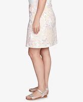 Hearts Of Palm Plus Floral Print Pull On Skirt