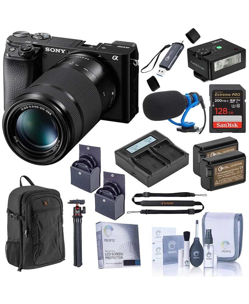 Sony Alpha a6100 Mirrorless Camera with 16-50mm & 55-210mm Lenses, Bundle with iM30 Mini Flash, Mt-11 Tripod, 128GB Sdxc Memory Card and 2x Np-FW50 Ba