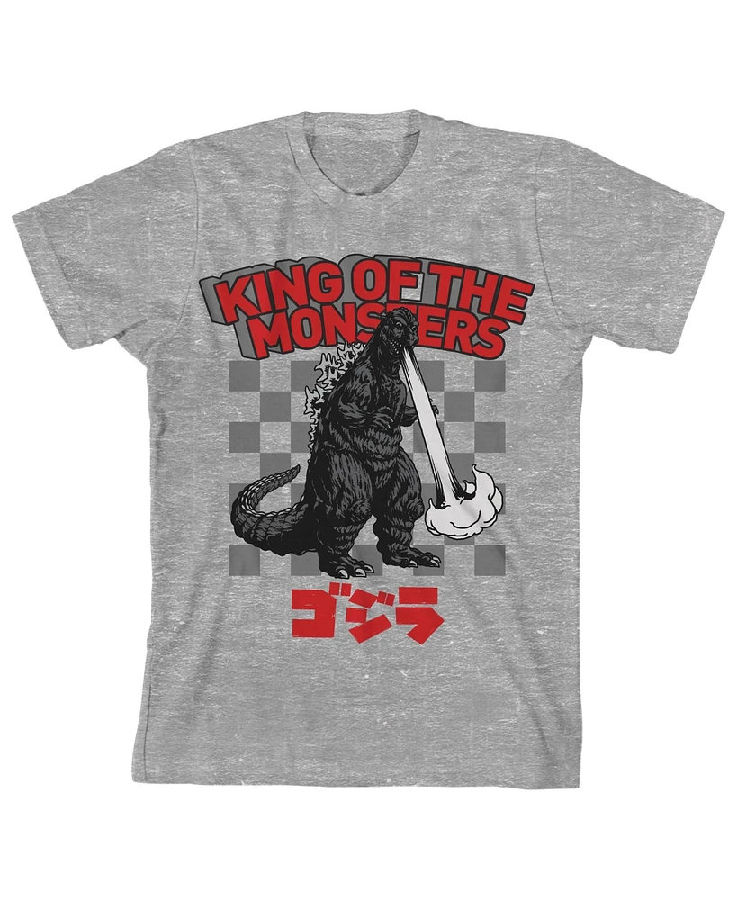 Godzilla Boys King Of The Monsters Crew Neck Short Sleeve Athletic Heather T-shirt-xl