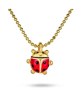 Bling Jewelry Small Red Enamel Ladybug Pendant Necklace & Stud Earrings Set Gold Tone