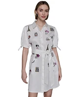 Karl Lagerfeld Paris Petite Embroidered Button-Front Dress