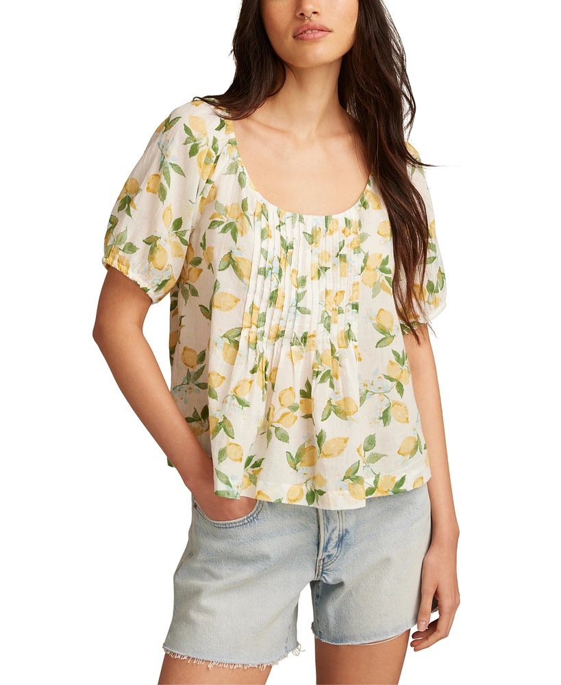 Lucky Brand Women's Cotton Lemon-Print Babydoll Top