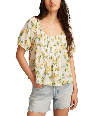 Lucky Brand Women's Cotton Lemon-Print Babydoll Top