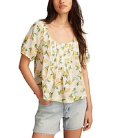 Lucky Brand Women's Cotton Lemon-Print Babydoll Top