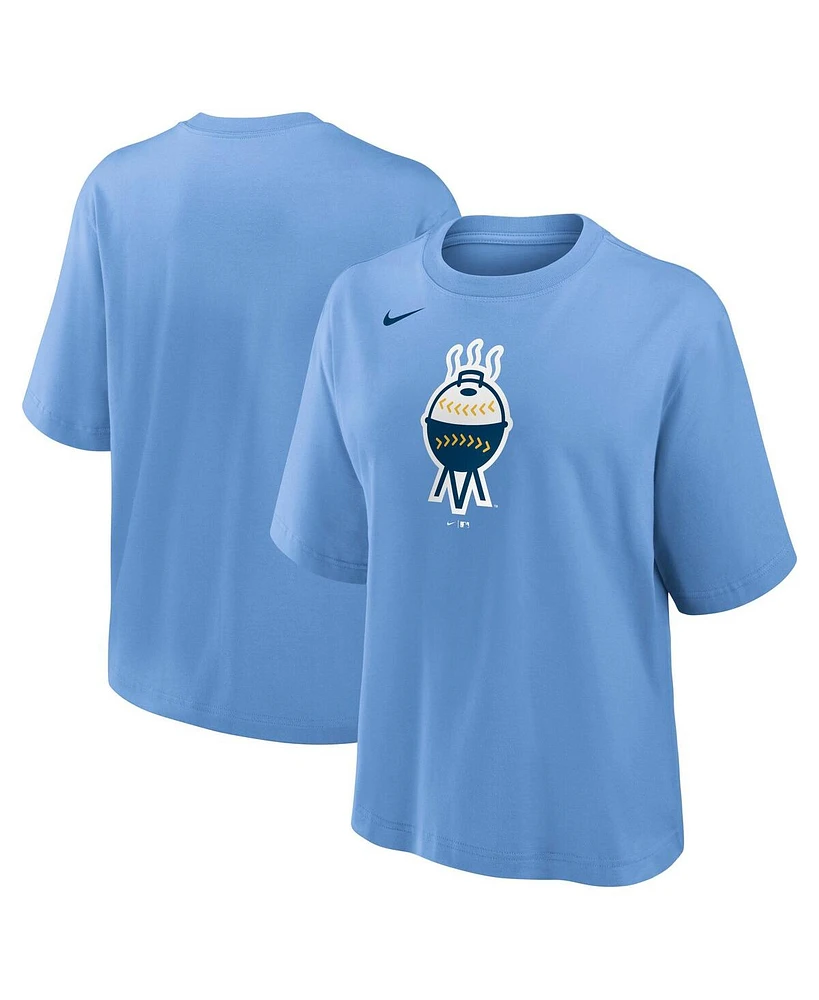 Nike Women's Light Blue Milwaukee Brewers City Connect Logo Boxy T-Shirt