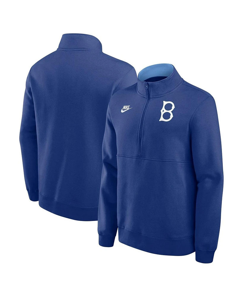 Nike Men's Royal Brooklyn Dodgers Cooperstown Collection Fleece Half-Zip Pullover Sweatshirt