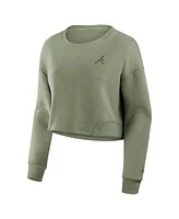 Fanatics Women's Olive Atlanta Braves Relax Studio Cropped Pullover Sweatshirt