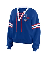 Wear By Erin Andrews Women's Blue New York Rangers Cropped Lace-Up Sweater