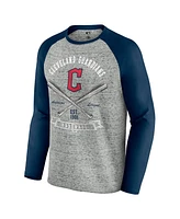 Fanatics Men's Heather Gray Cleveland Guardians Raw Edge Raglan Long Sleeve Baseball T-Shirt
