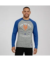 Fanatics Men's Heather Gray New York Mets Raw Edge Raglan Long Sleeve Baseball T-Shirt