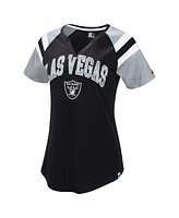 Starter Women's Black Las Vegas Raiders Game On Notch Neck Raglan T-Shirt