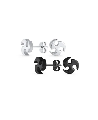 Bling Jewelry Set of 2 Tribal Star Swirl Stud Earrings Black Plated Steel 7.5MM