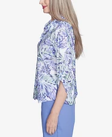 Alfred Dunner Petite Santa Fe Abstract Butterfly Button Front Top