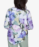Alfred Dunner Petite Santa Fe Dramatic Pansies Print Top