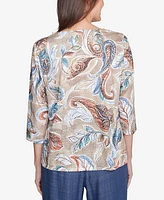 Alfred Dunner Petite Summer Solstice Twisted Crew Neck Paisley Top