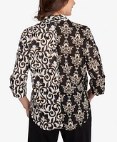 Alfred Dunner Petite Natural Instinct Medallion Twin Print Button Front Top