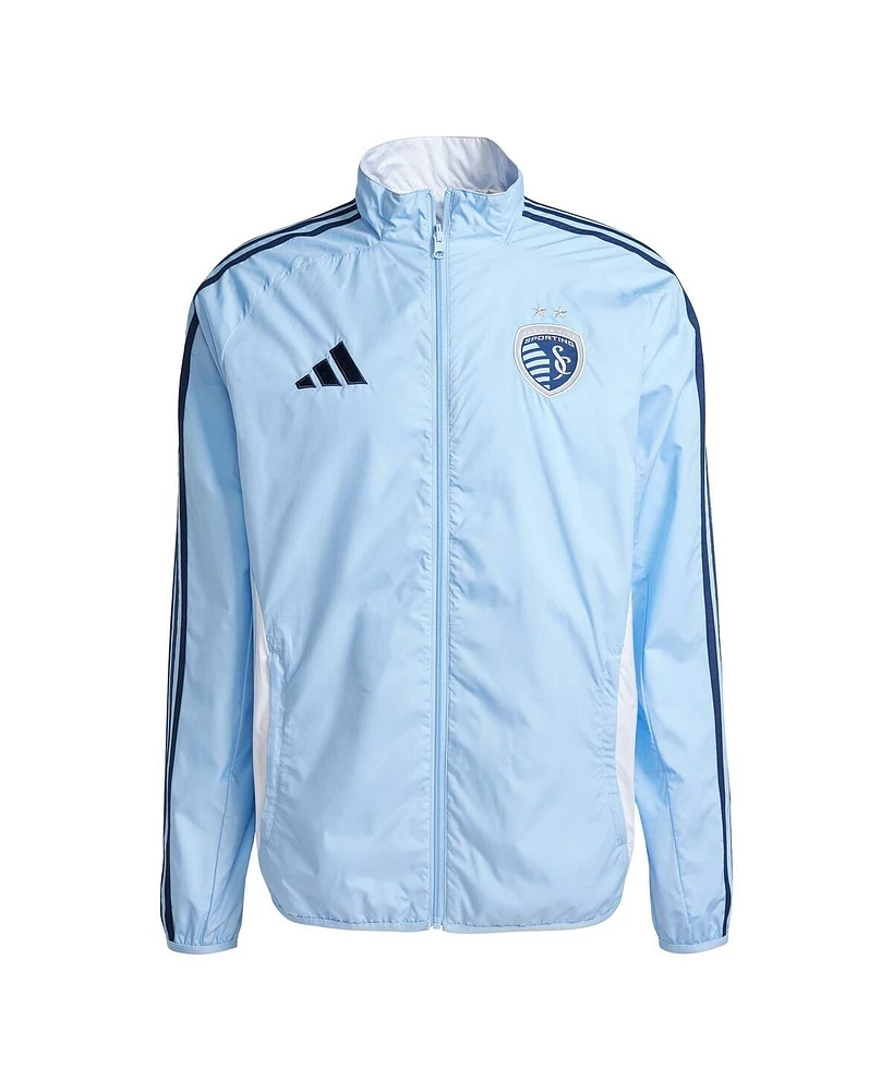 Adidas Men's Sky Blue/White Sporting Kansas City 2025 Anthem Reversible Full-Zip Jacket