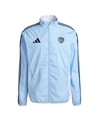 Adidas Men's Sky Blue/White Sporting Kansas City 2025 Anthem Reversible Full-Zip Jacket