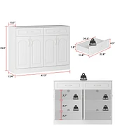 Double-draw, 4-door shoe cabinet, white multi-functional shoe rack, movable shelves