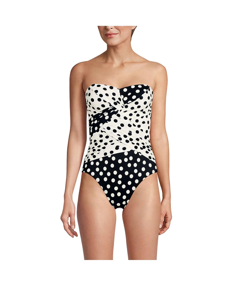 Lands' End Women's Slender Suit Wrap Bandeau One Piece Swimsuit