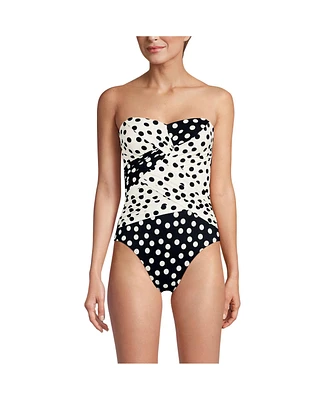 Lands' End Women's Slender Suit Wrap Bandeau One Piece Swimsuit