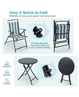 3pcs Patio Folding Dining Table Chair Set Heavy-Duty Metal Portable Outdoor