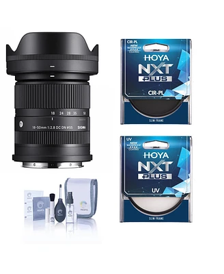 Sigma 18-50mm f/2.8 Dc Dn Contemporary Lens for L Mount, Bundle with Hoya Nxt Plus 55mm Uv+Cpl Filter Kit and Cleaning Kit