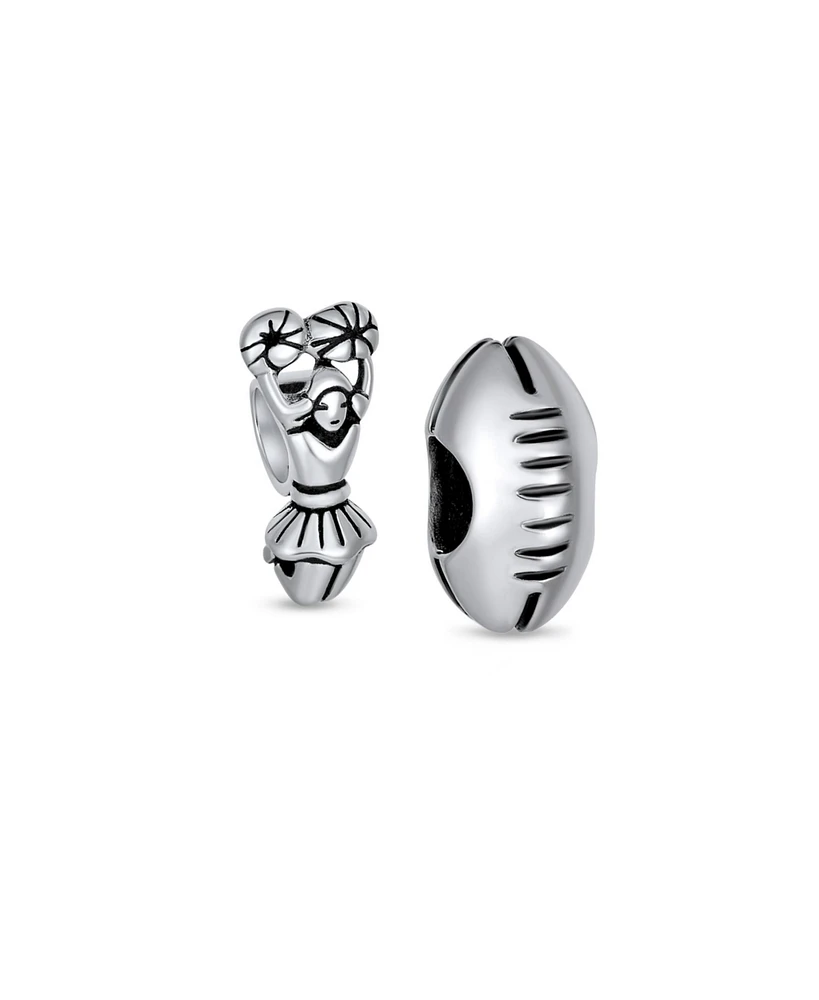 Bling Jewelry Set of 2 Usa Rugby Sports & School Spirit Cheerleader Charm Bead Sterling Silver